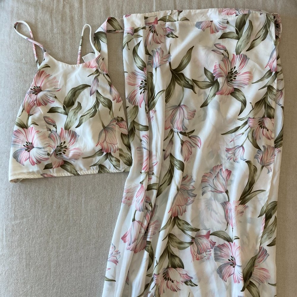 Two Piece Floral Set - Top and Floor Length Skirt
